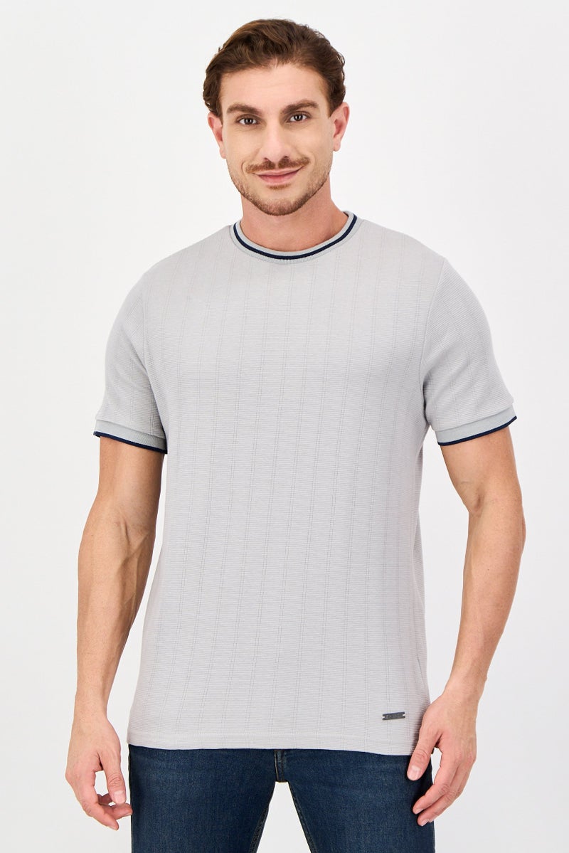Bench Men Crew Neck Short Sleeve Textured  T-Shirt, Grey - Image 1